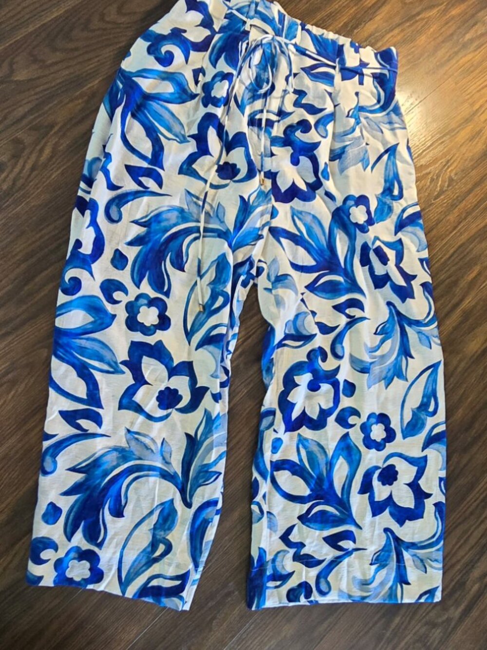 CITY CHIC Boho Style Blue & White Floral Wide-Leg Pants NWT/SIZE S